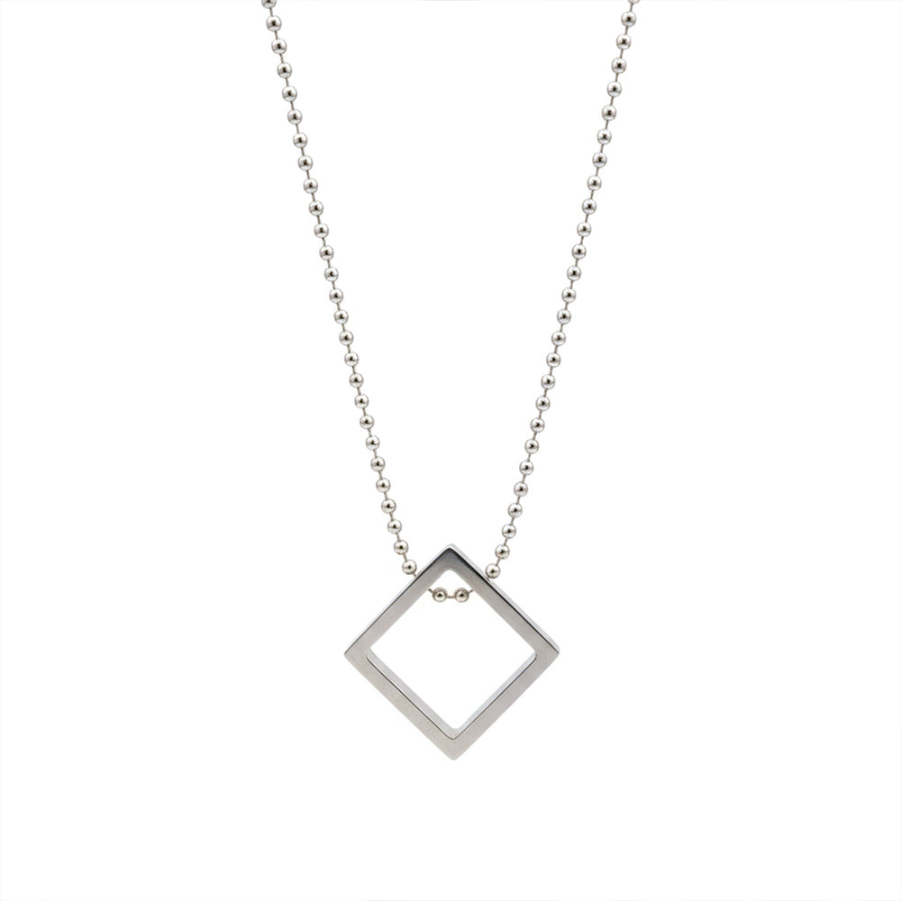 Etnico Silver?Tone Square Pendant Necklace with Minimalist Design (MJN005S)