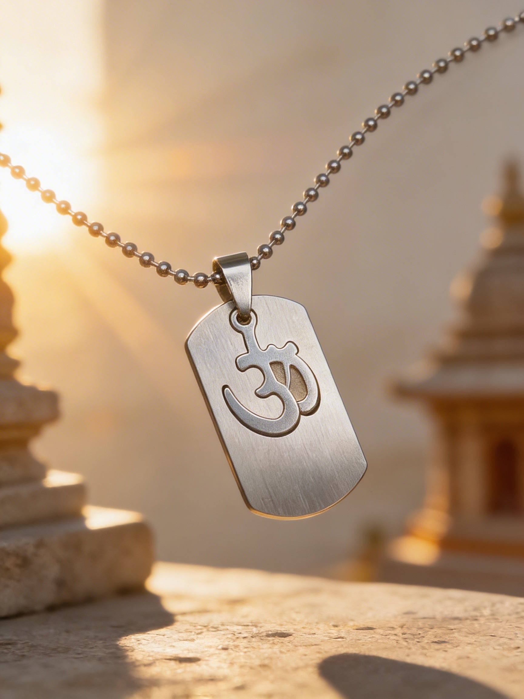 Etnico Silver?Tone Om Symbol Pendant Necklace with Beaded Chain (MJN007S)