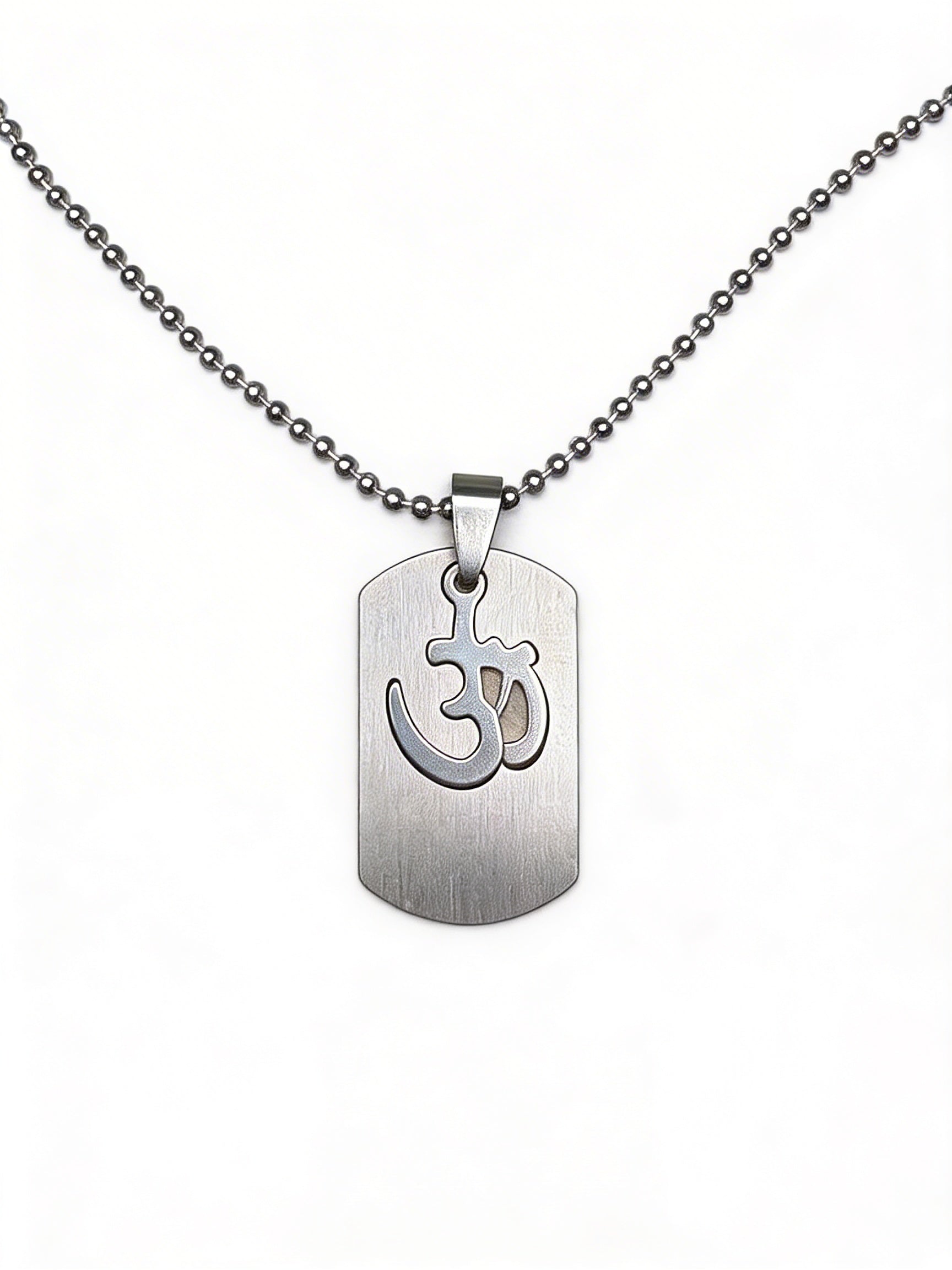 Etnico Silver?Tone Om Symbol Pendant Necklace with Beaded Chain (MJN007S)