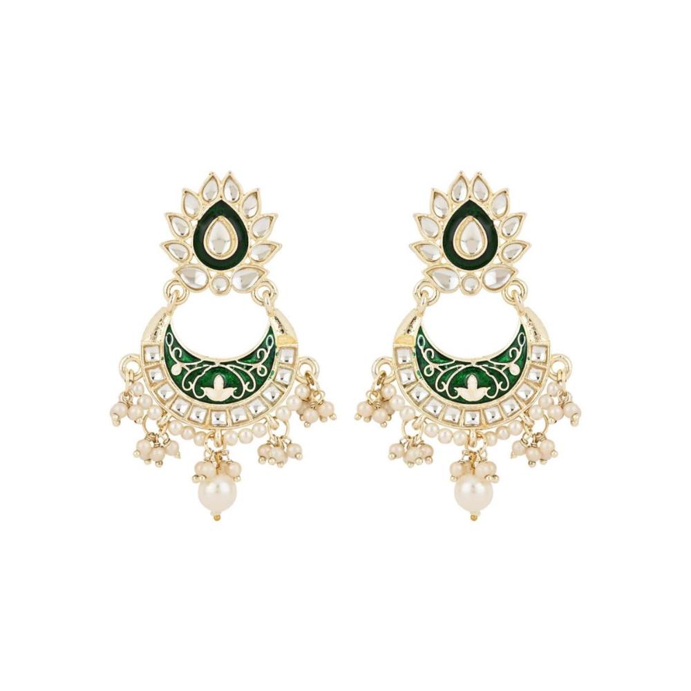 Etnico Gold Plated Meenakari Kundan & Pearl Drop Long Necklace & Earrings Set For Women (ML297G)