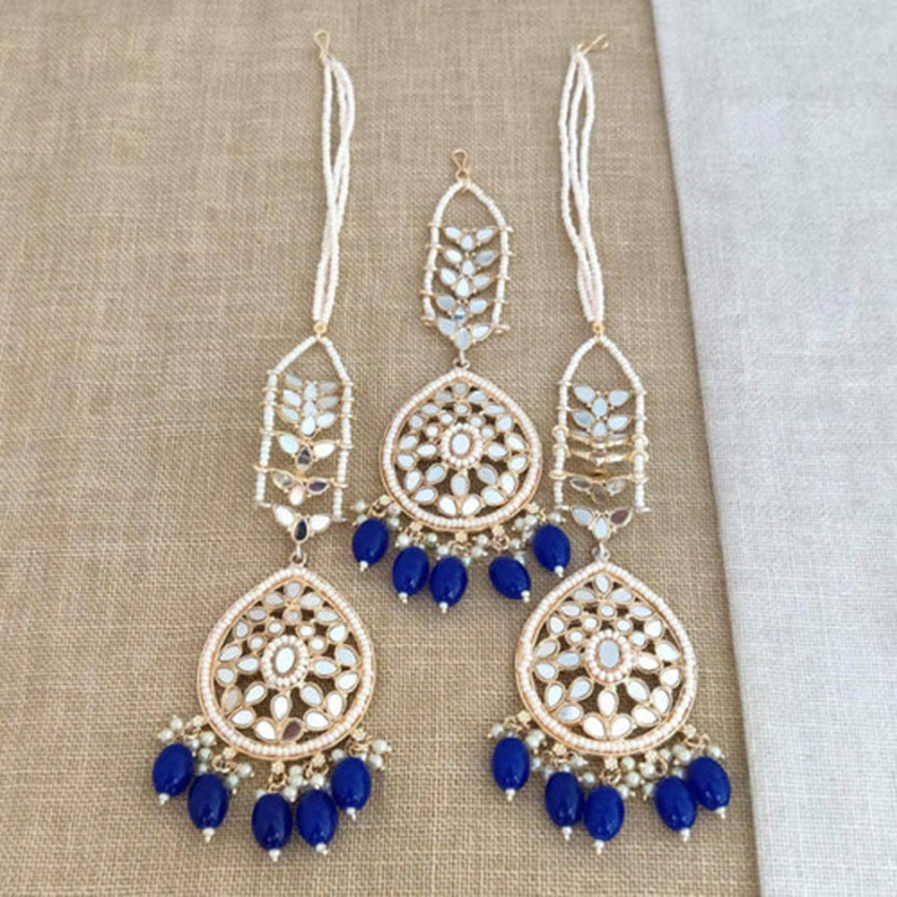 Darshana Jewels Mirror Kanchain Earrings With Mangtikka