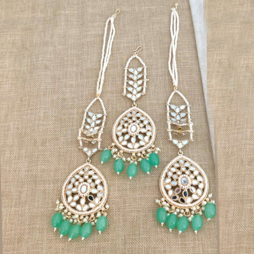 Darshana Jewels Mirror Kanchain Earrings With Mangtikka