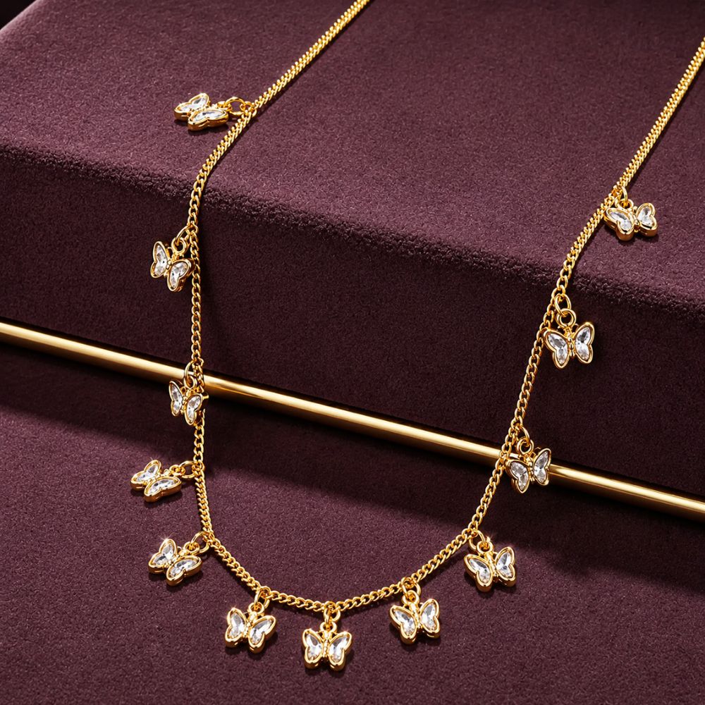 EtnicoFashion Gold Plated Butterfly Charm Necklace for Women Stylish Trendy Chain Necklace (N005W)