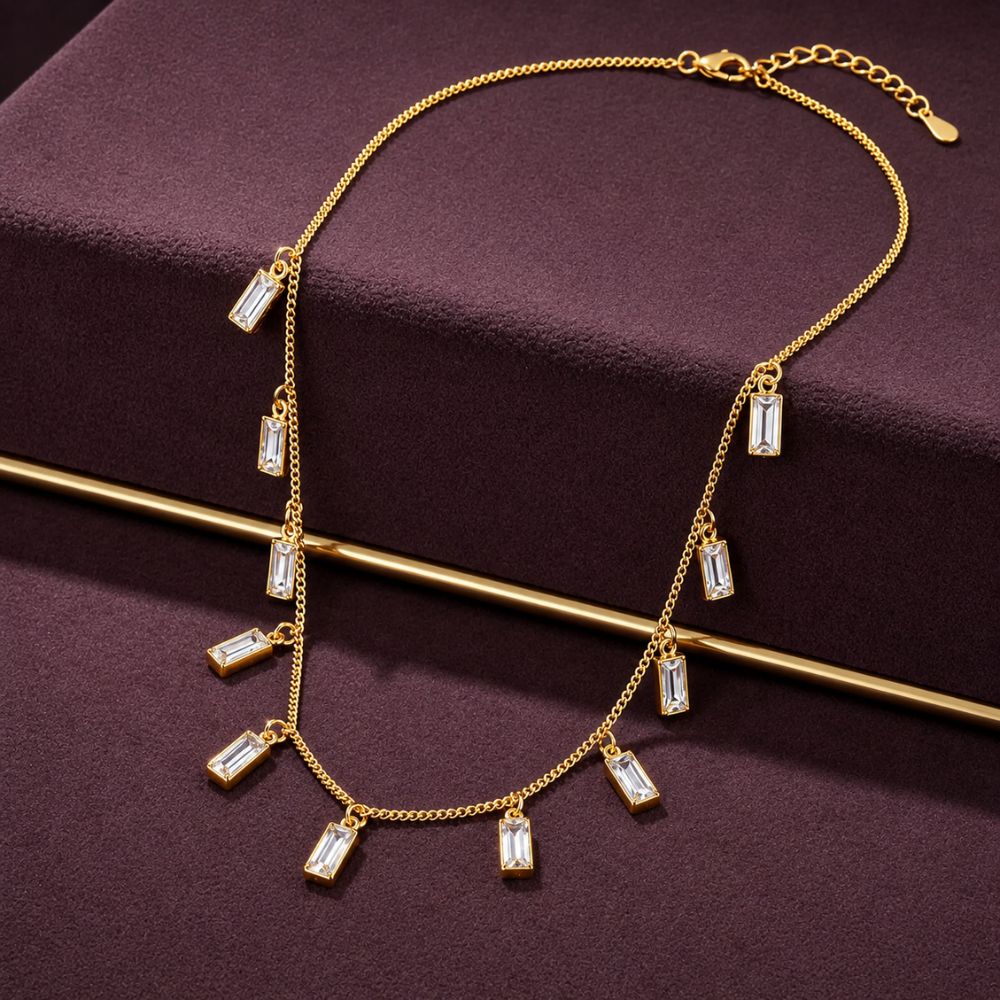 EtnicoFashion Gold Plated Crystal Drop Necklace for Women Stylish Trendy Chain Necklace (N006W)