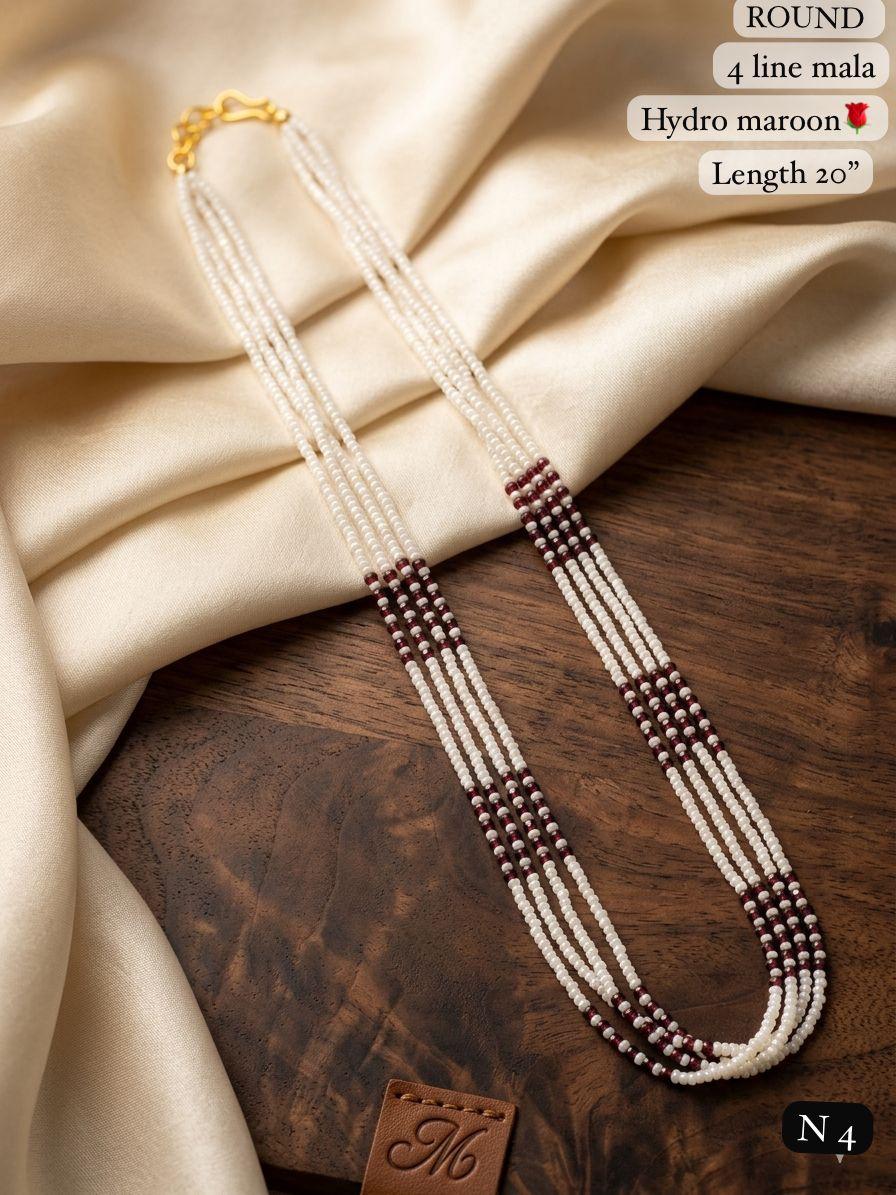 LAFZ Elegant 4-Line Maroon Bead Mala Necklace “ 20" Lenght Festal Kantha Mala