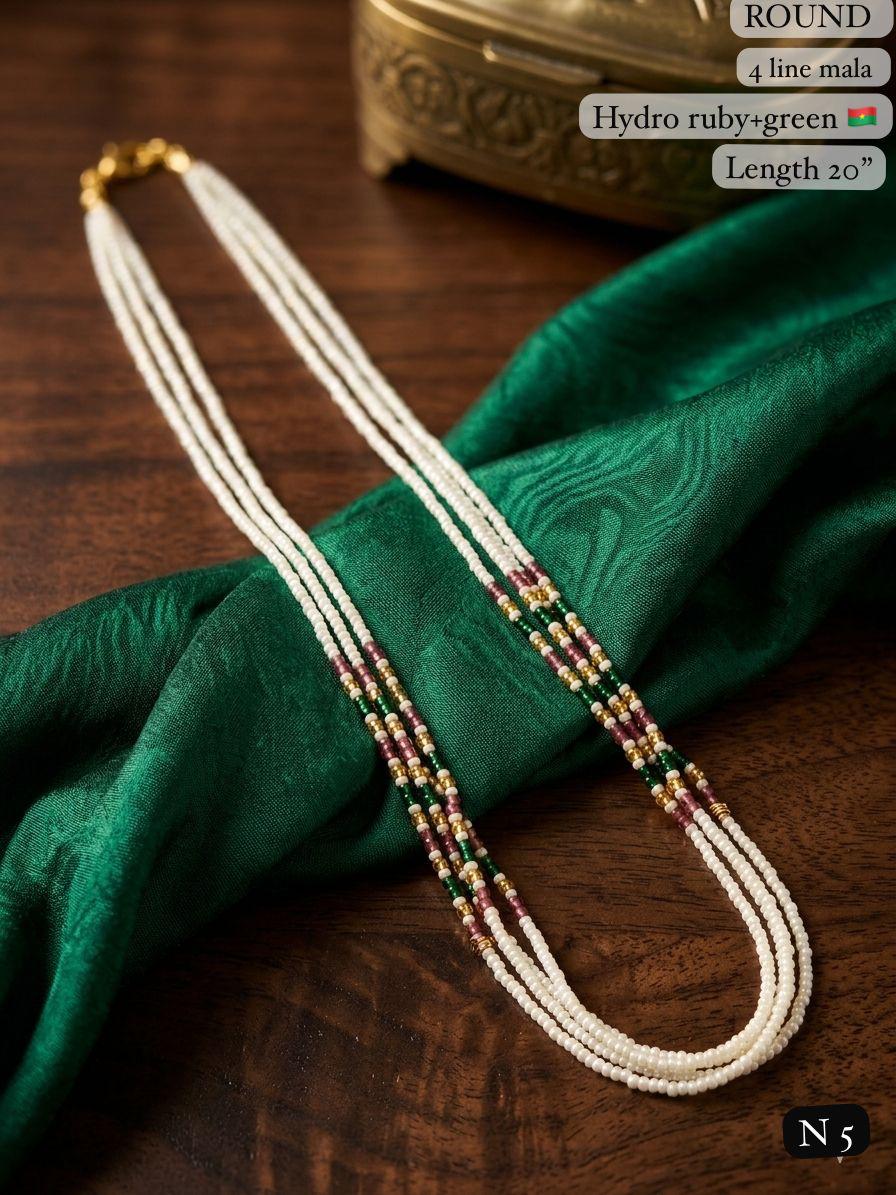 LAFZ Elegant 4-Line White Bead Mala Necklace “ 20" Lenght Festal Kantha Mala