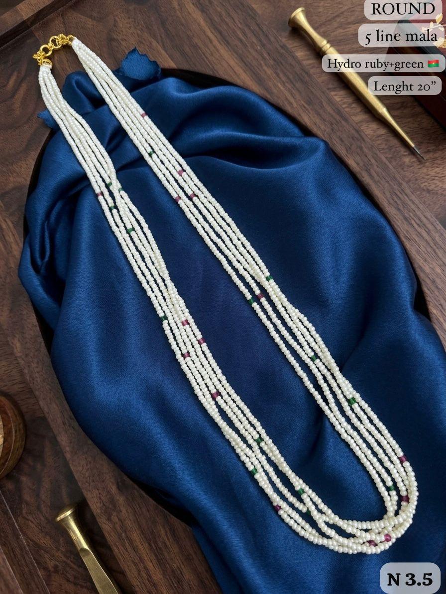 LAFZ Elegant 5-Line White Bead Mala Necklace“ 20" Lenght Festal Kantha Mala