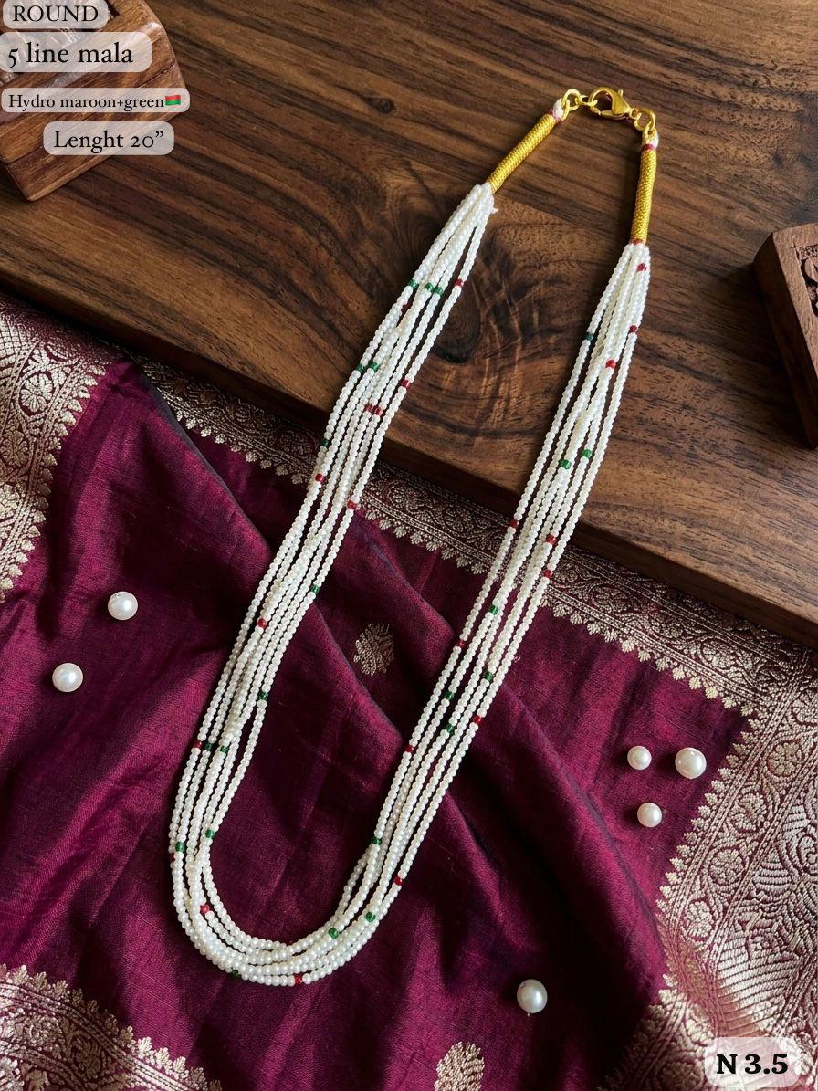 LAFZ Elegant 5-Line White Bead Mala Necklace“ 20" Lenght Festal Kantha Mala