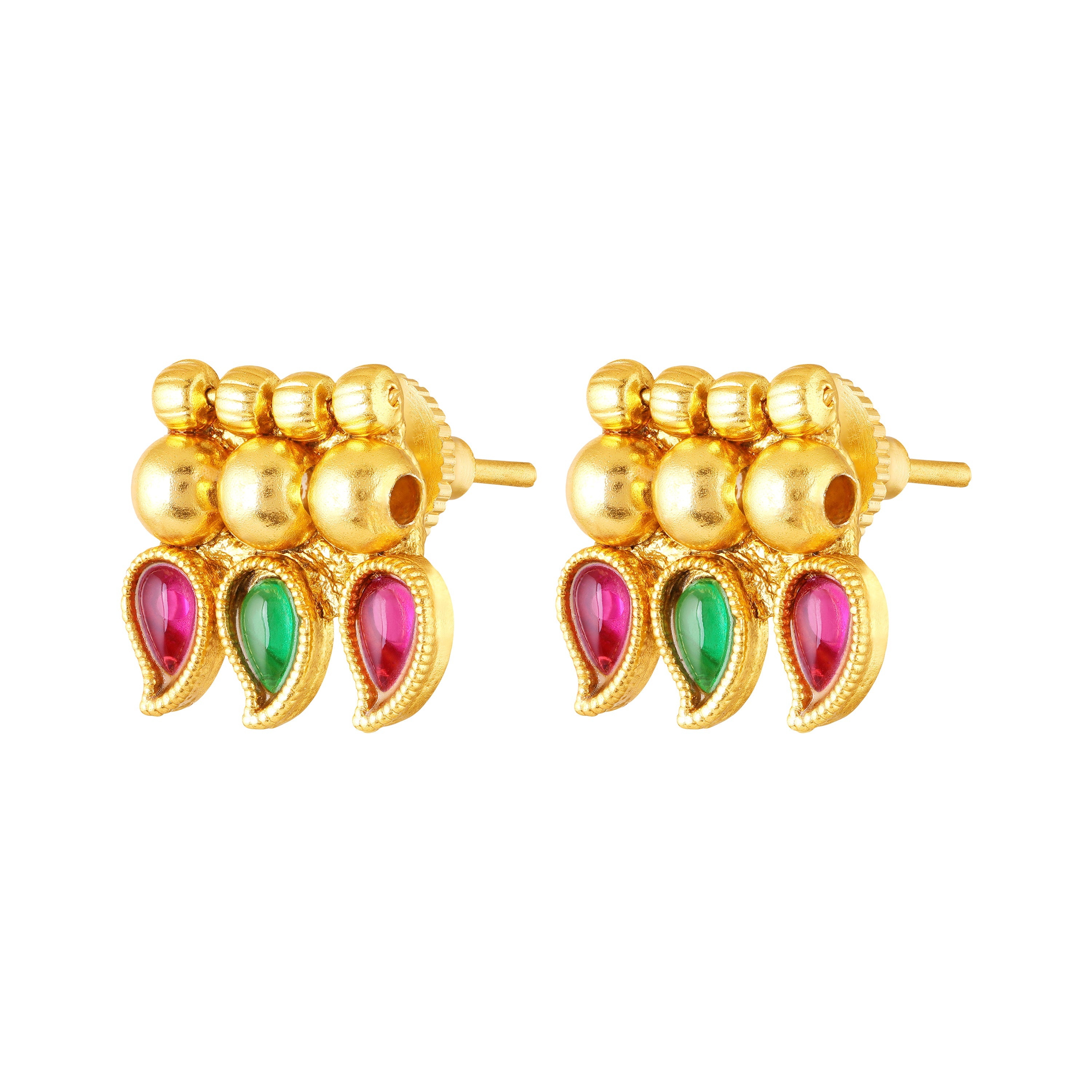 Mahi Traditional South Indian Temple Necklace Set with Earrings for Women | Bridal & Festive Jewellery Set | Kundan Red & Green Design (NL1108137G)