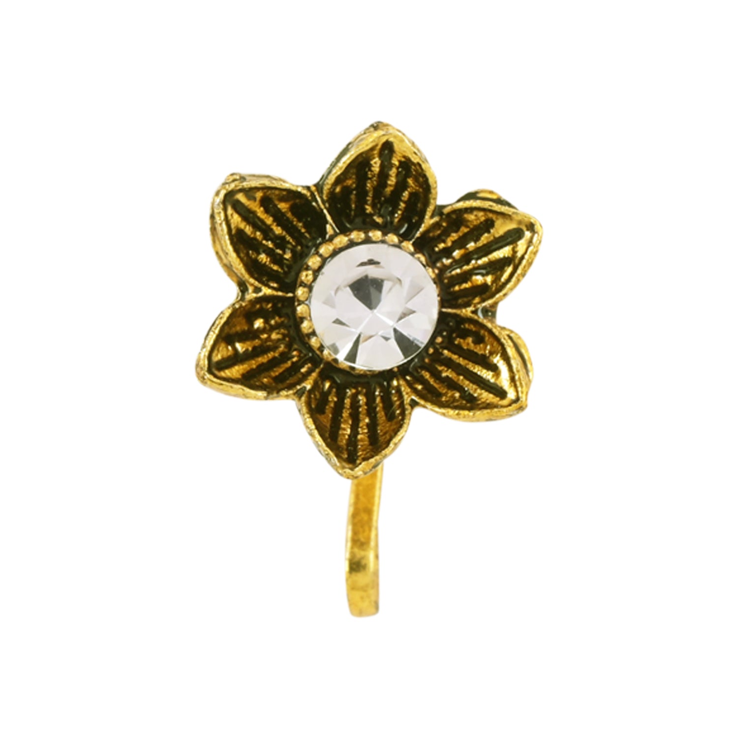 Etnico Gold Plated Traditional Ethnic Set of 6 Nose Pins Without Piercing Encased with Stones for Women (NL191FL-CO)