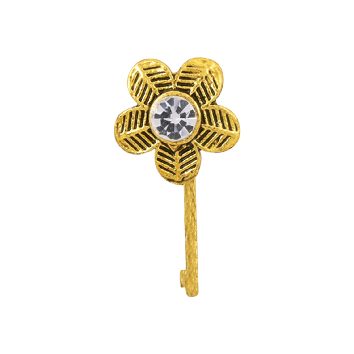 Etnico Gold Plated Traditional Ethnic Set of 6 Nose Pins Without Piercing Encased with Stones for Women (Style)