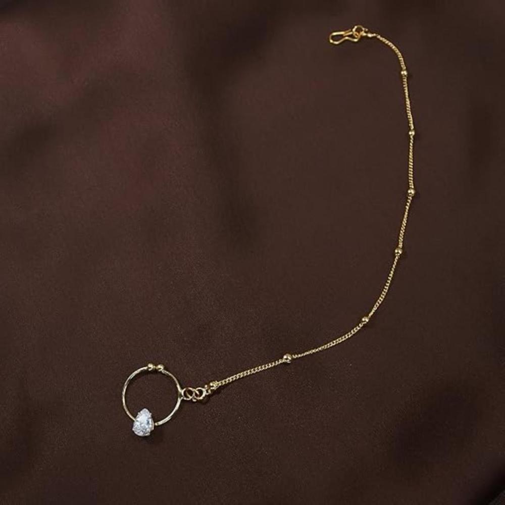 Etnico Gold Plated Nose Ring/Nath without piercing with Chain For Women (NL44W)