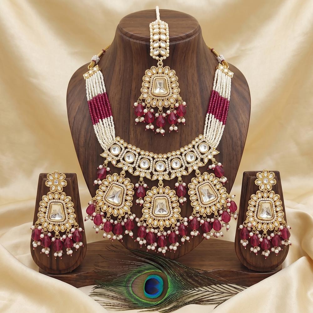 Js Fashion Clustered Pearl High Gold Polish Fancy Design Party wear Beautiful Kundan Stones Kundan Choker Style Necklace Set