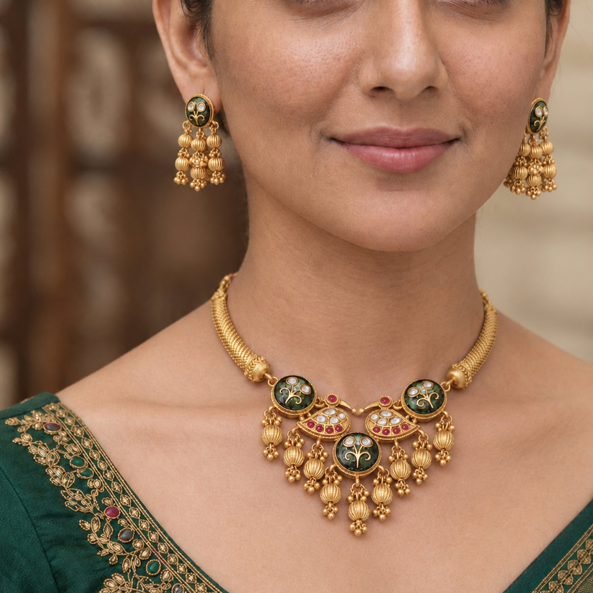 Js Fashion Traditional Rajwadi Style Antique Necklace Set