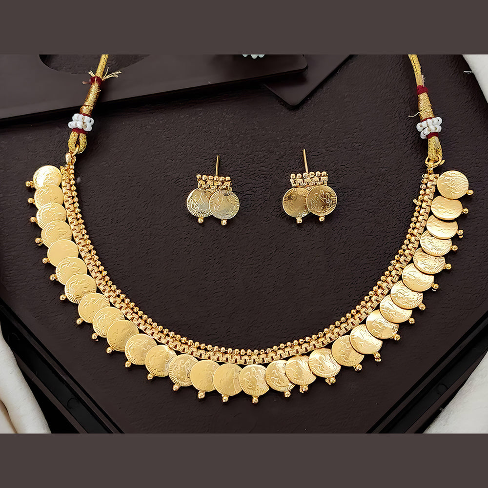 Js Fashion Traditional High Gold Finish Coin Temple Necklace Set