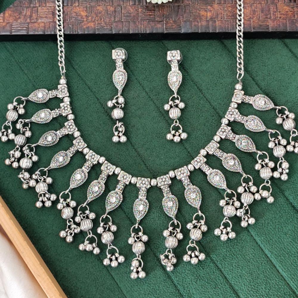 Js Fashion Oxidized Silver Necklace Set with Matching Dangle Earrings Design
