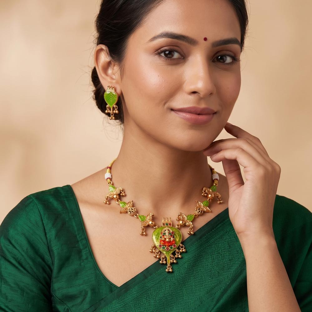 Js Fashion Traditional Lakshmi Temple Necklace with Earrings