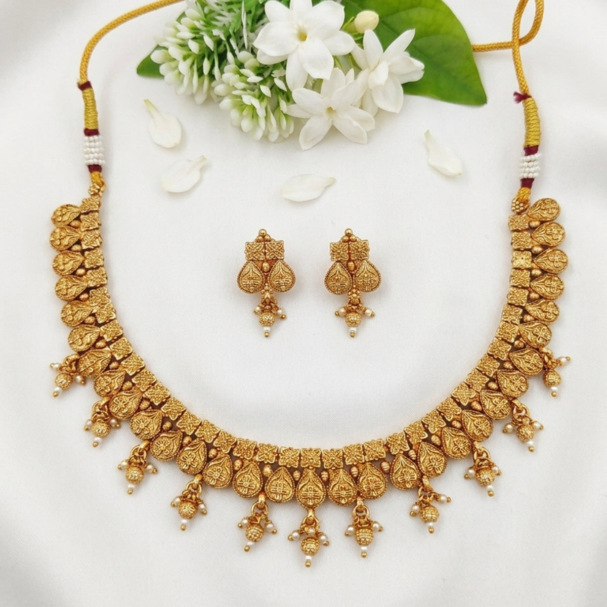 Js Fashion Designer Antique Gold Necklace Set With Earrings