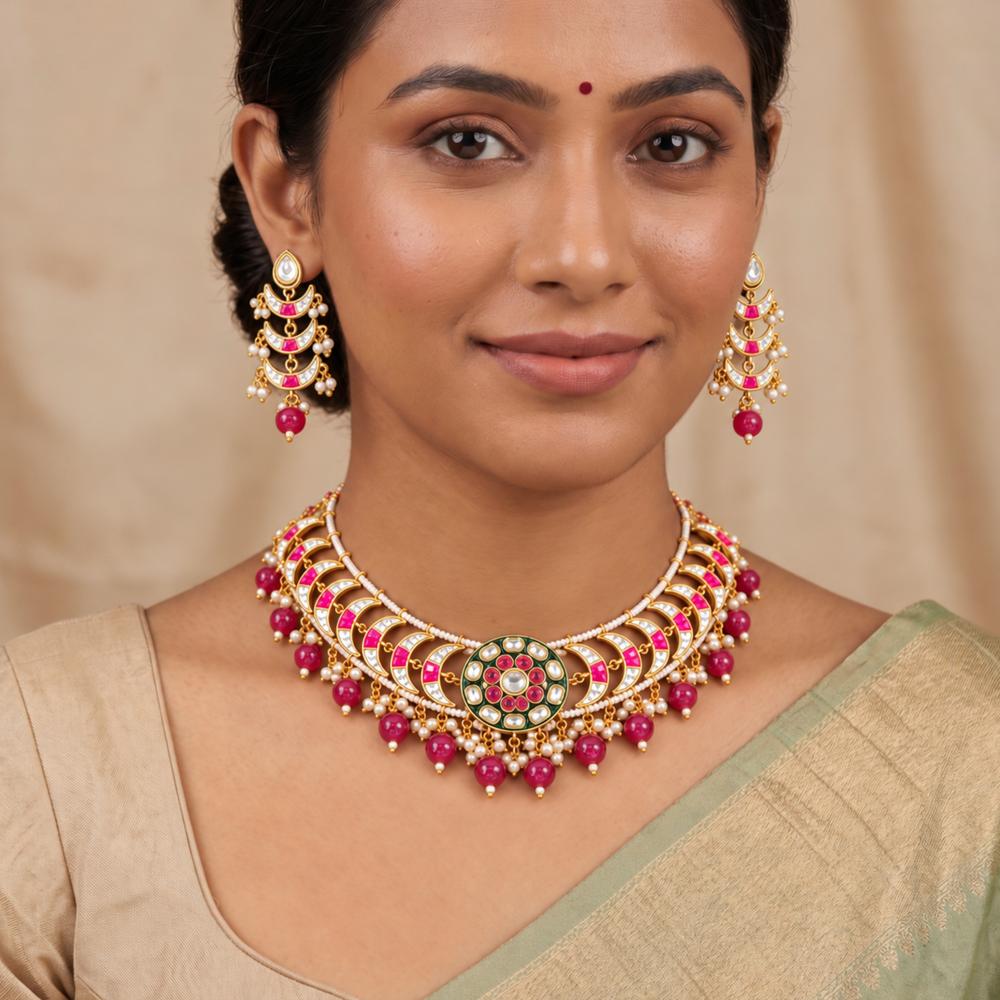 Js Fashion Designer Full Stone Pearl Necklace Set with Earrings