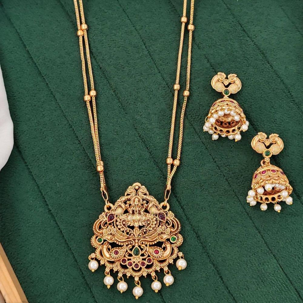 Js Fashion Premium God Laxmi Temple Necklace Set with Peacock Pendant