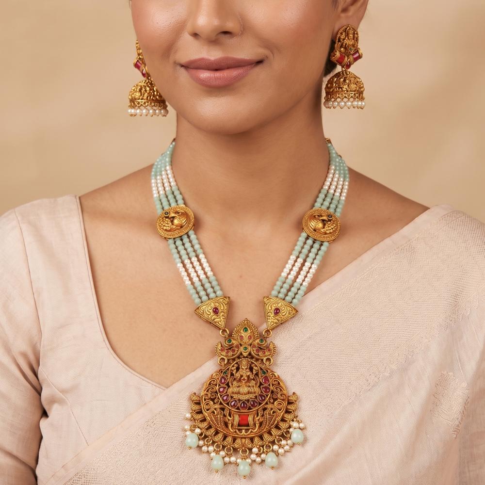 Js Fashion God Laxmi South Indian Temple Necklace Set High Gold