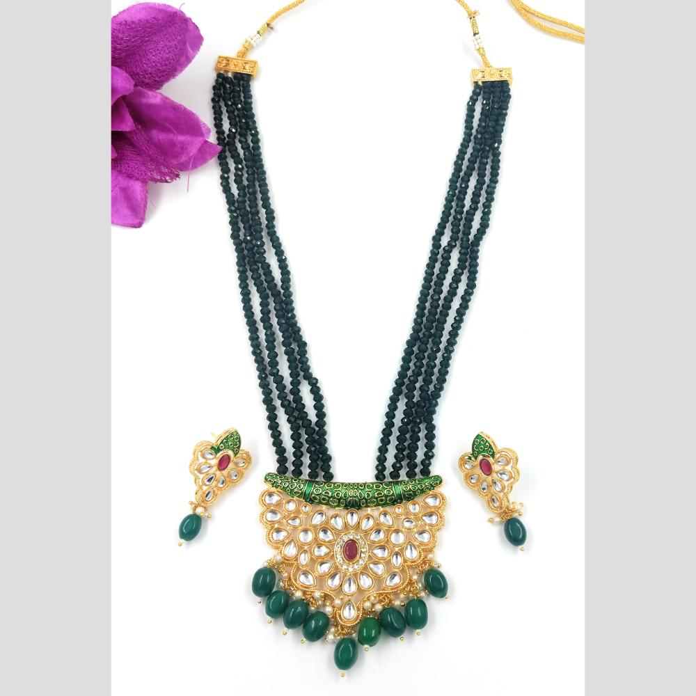 Knigght angel Gold Plated Kundan And Beads Necklace Set