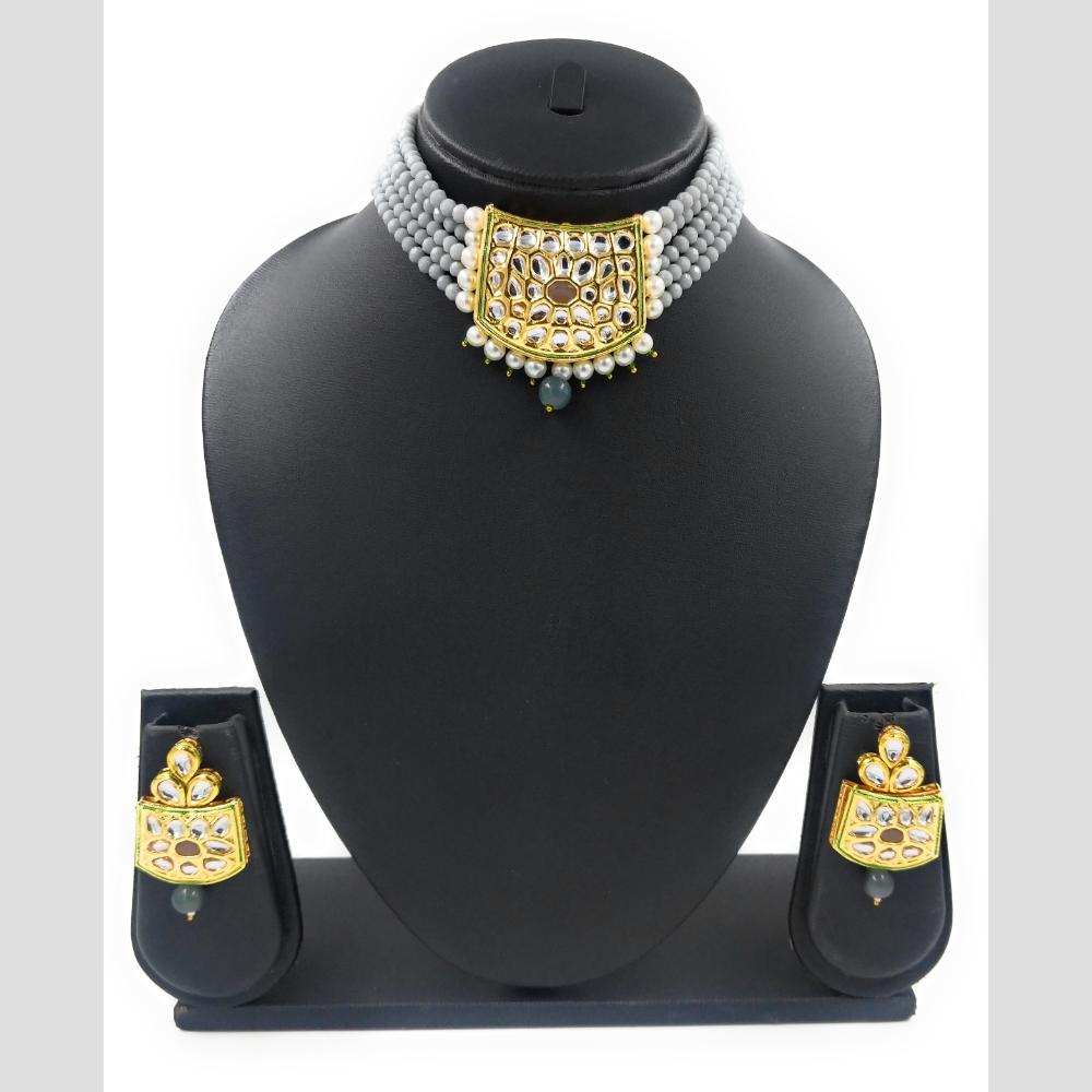 Knigght angel Gold Plated Kundan And Beads Necklace Set