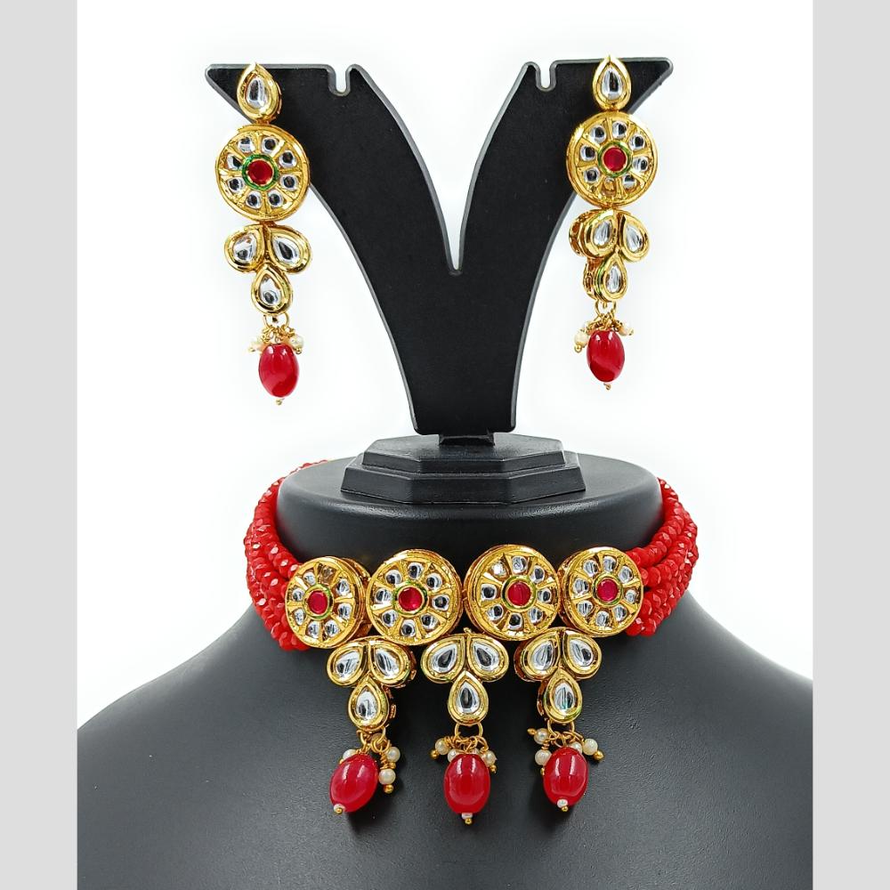 Knigght angel Gold Plated Kundan And Beads Necklace Set