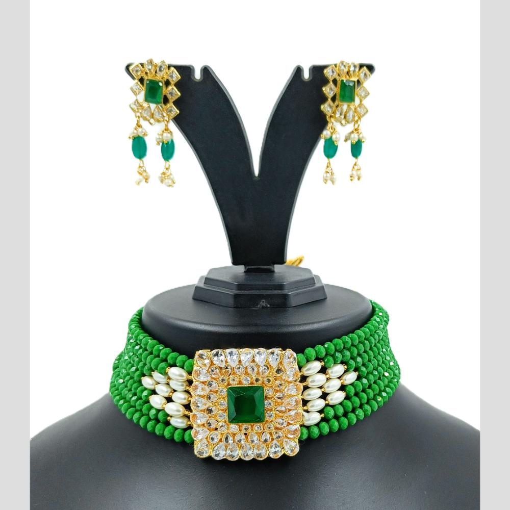 Knigght angel Gold Plated Kundan And Beads Necklace Set