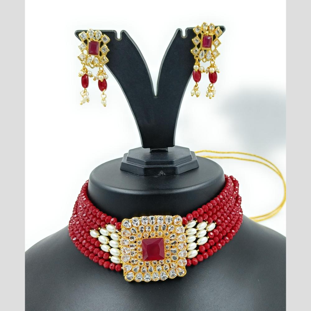 Knigght angel Gold Plated Kundan And Beads Necklace Set