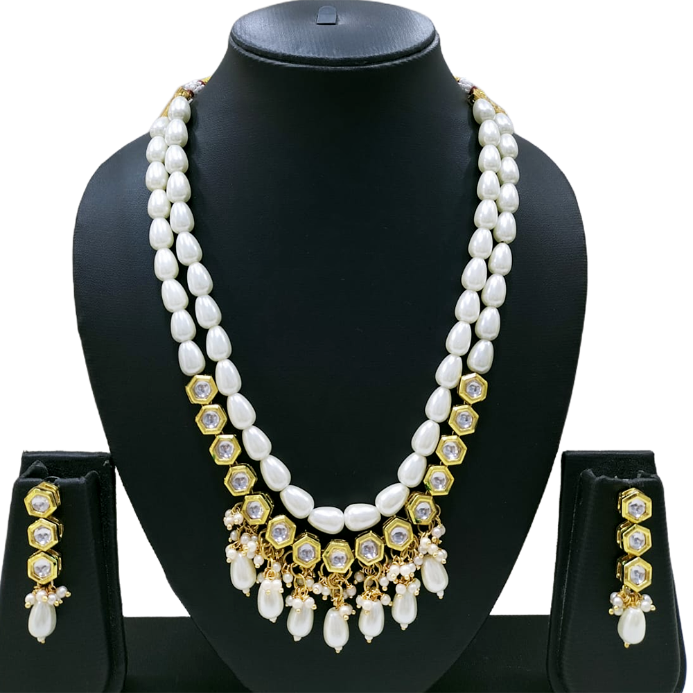 Knigght angel Gold Plated Kundan And Beads Multi Layer Necklace Set