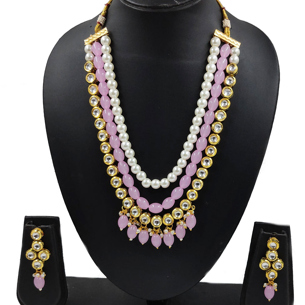 Knigght angel Gold Plated Kundan And Beads Multi Layer Necklace Set