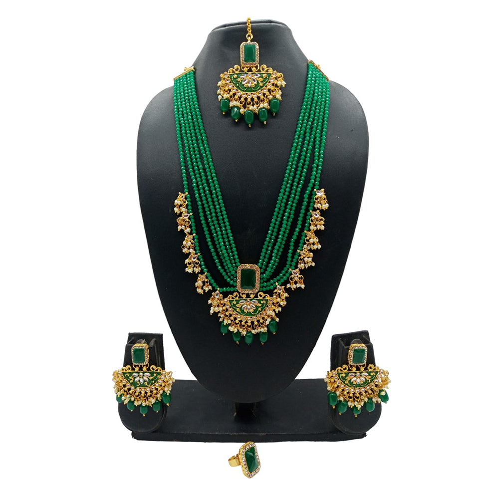 Knigght angel Gold Plated Multi Layer Beads Long Necklace Set