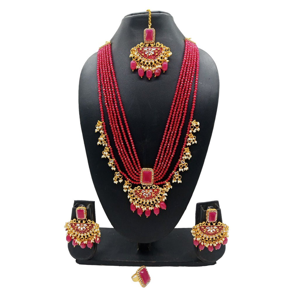 Knigght angel Gold Plated Multi Layer Beads Long Necklace Set