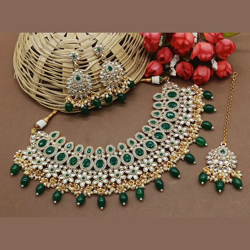 Knigght angel Gold Plated Kundan And Beads Necklace Set