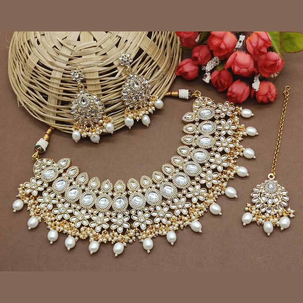Knigght angel Gold Plated Kundan And Beads Necklace Set
