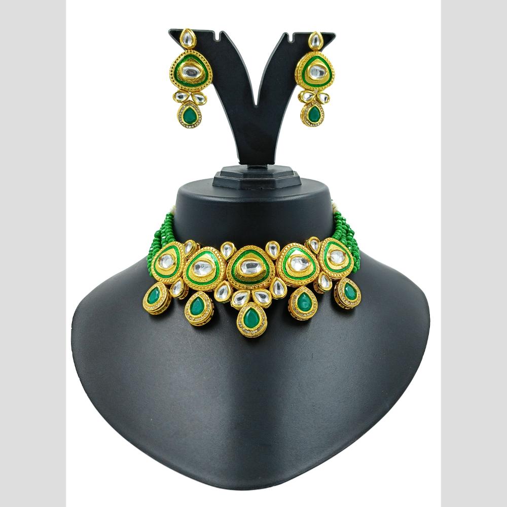 Knigght angel Gold Plated Kundan And Beads Necklace Set