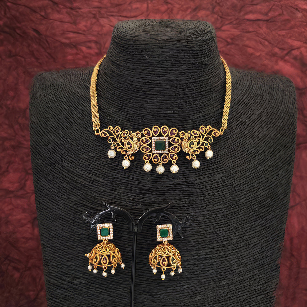 Js Fashion Designer Beautiful Matte Gold Polish Antique Design Party wear Fancy Stylish Neckalce Set