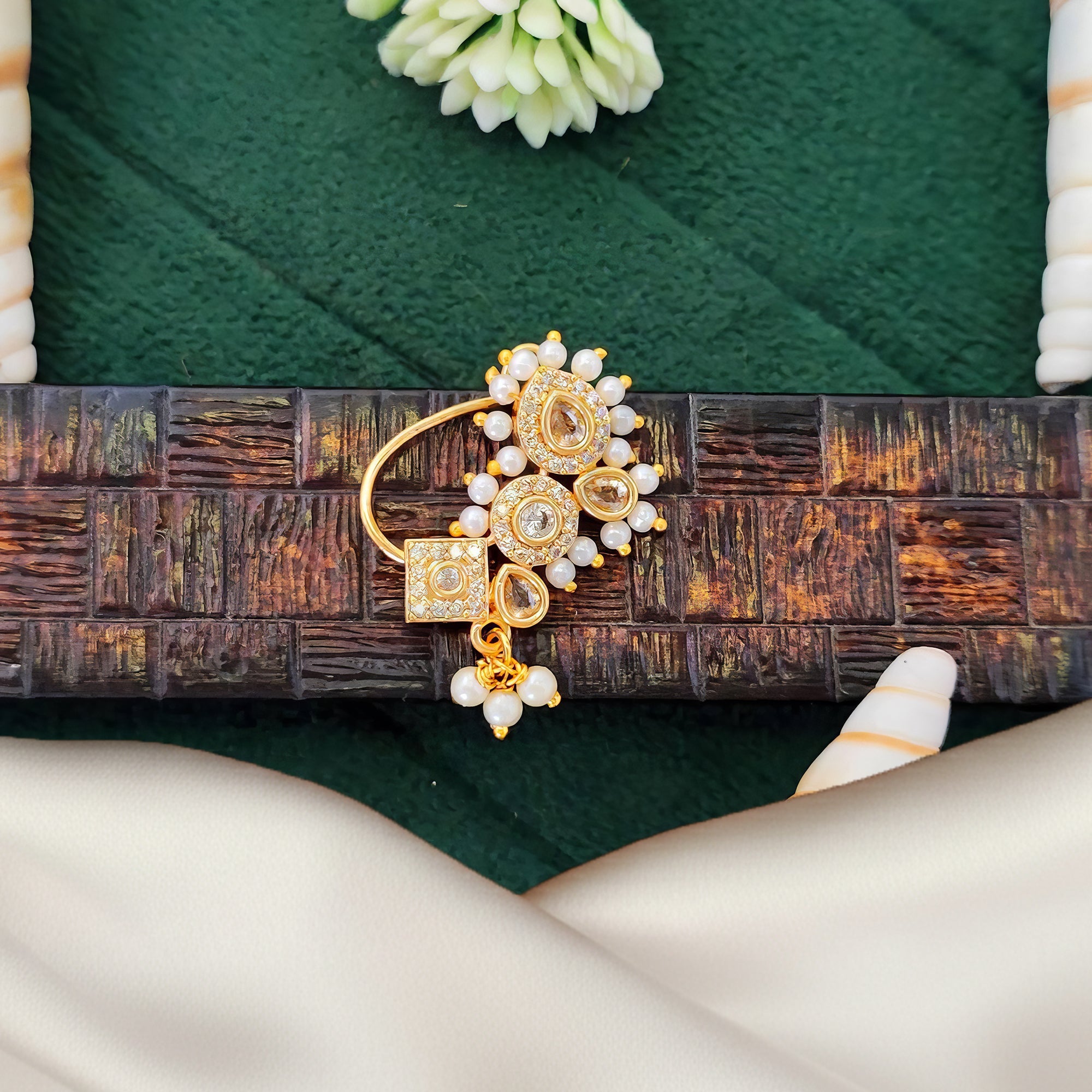 Js Fashion Antique Geometric Stone Designer Nath with Pearl Drop