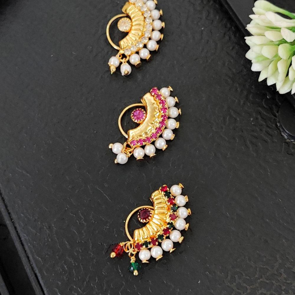 Js Fashion PACK OF 3 Fancy Antique Stone Pearl Nose Ring Set