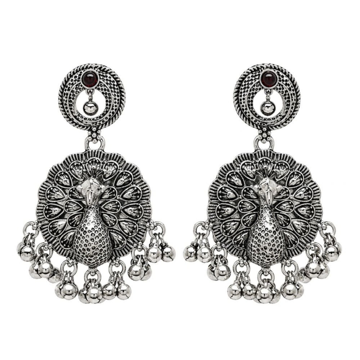 Etnico Traditional Navratri Oxidised Silver Plated Multicolour Long Pendant Necklace with Earrings Jewellery Set for Women (OXJ006)