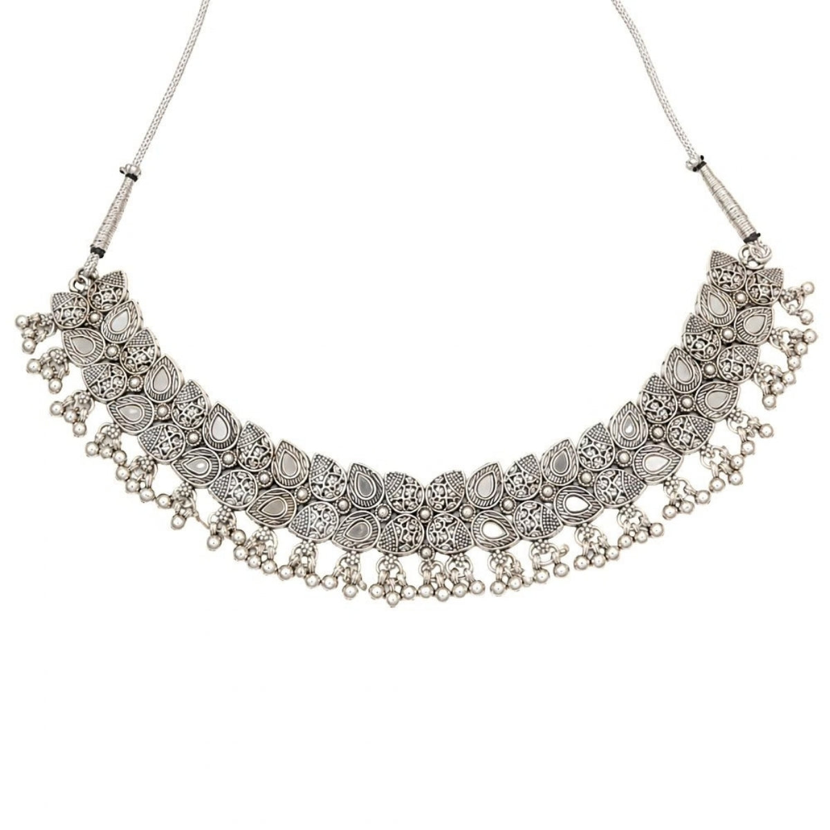 Etnico Traditional Navratri Oxidised Silver Plated Ghungroo Choker Necklace with Earrings and Maang Tikka Jewellery Set for Women (OXJ009)