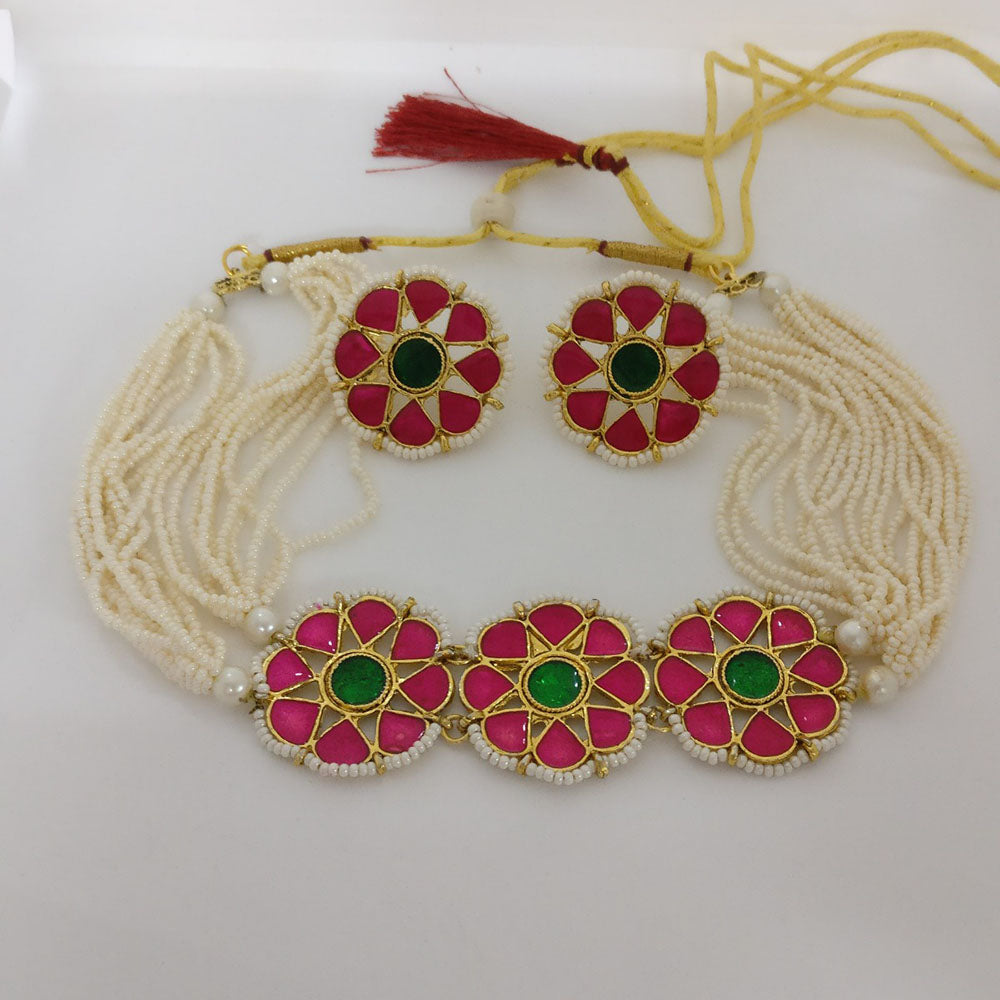 Midas Touch Glam Kundan Stone And Pearl Choker Necklace Set