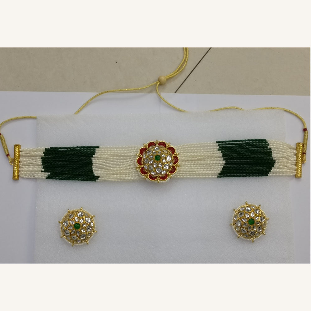 Midas Touch Glam Kundan Stone And Pearl Choker Necklace Set