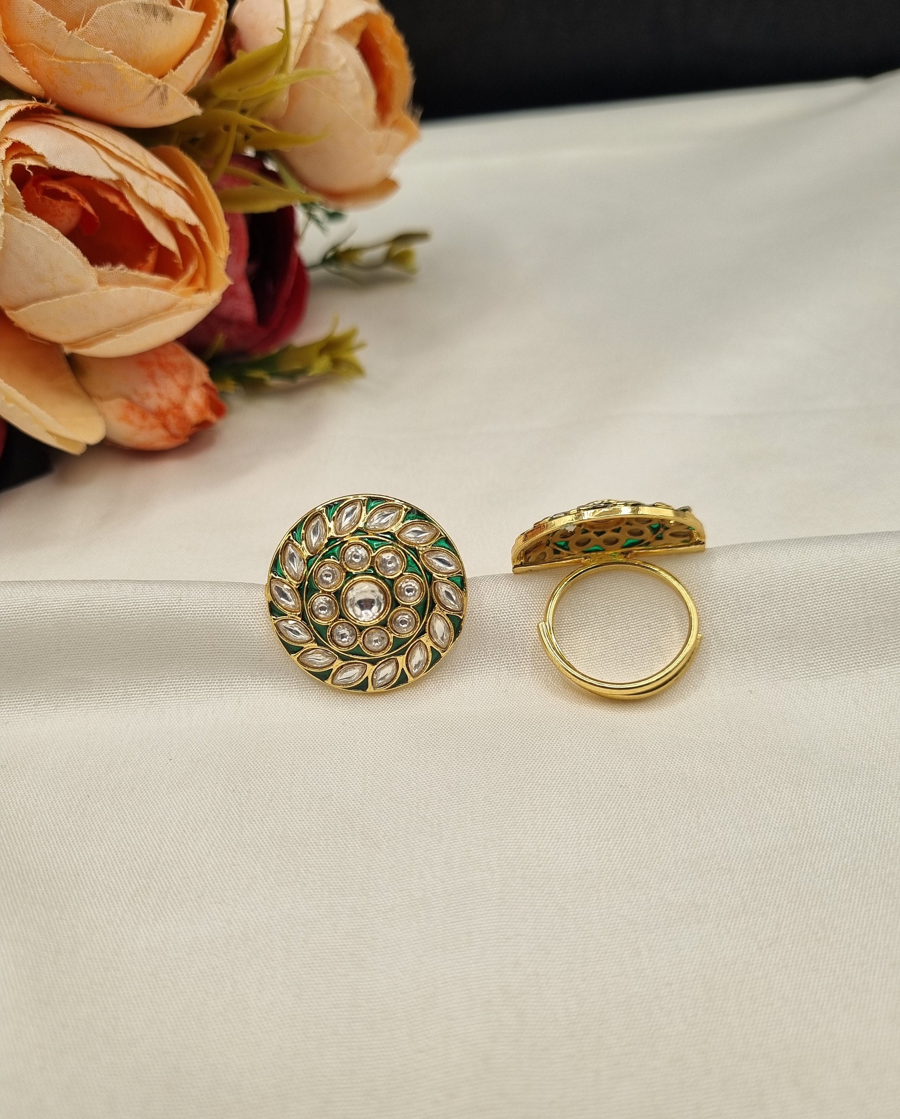 LAFZ Gold-Plated Leaf-Motif Swirl Adjustable Ring - PMRG17