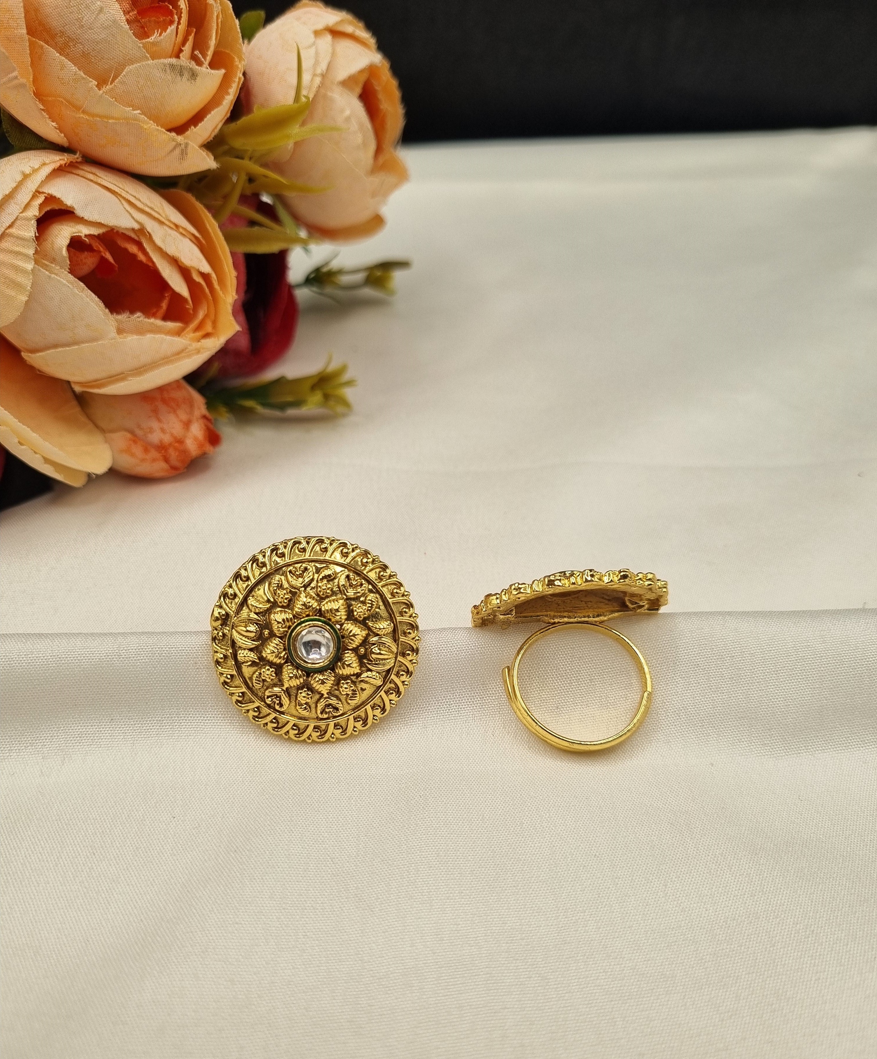 LAFZ Traditional Embossed Floral Motif Adjustable Ring - PMRG19