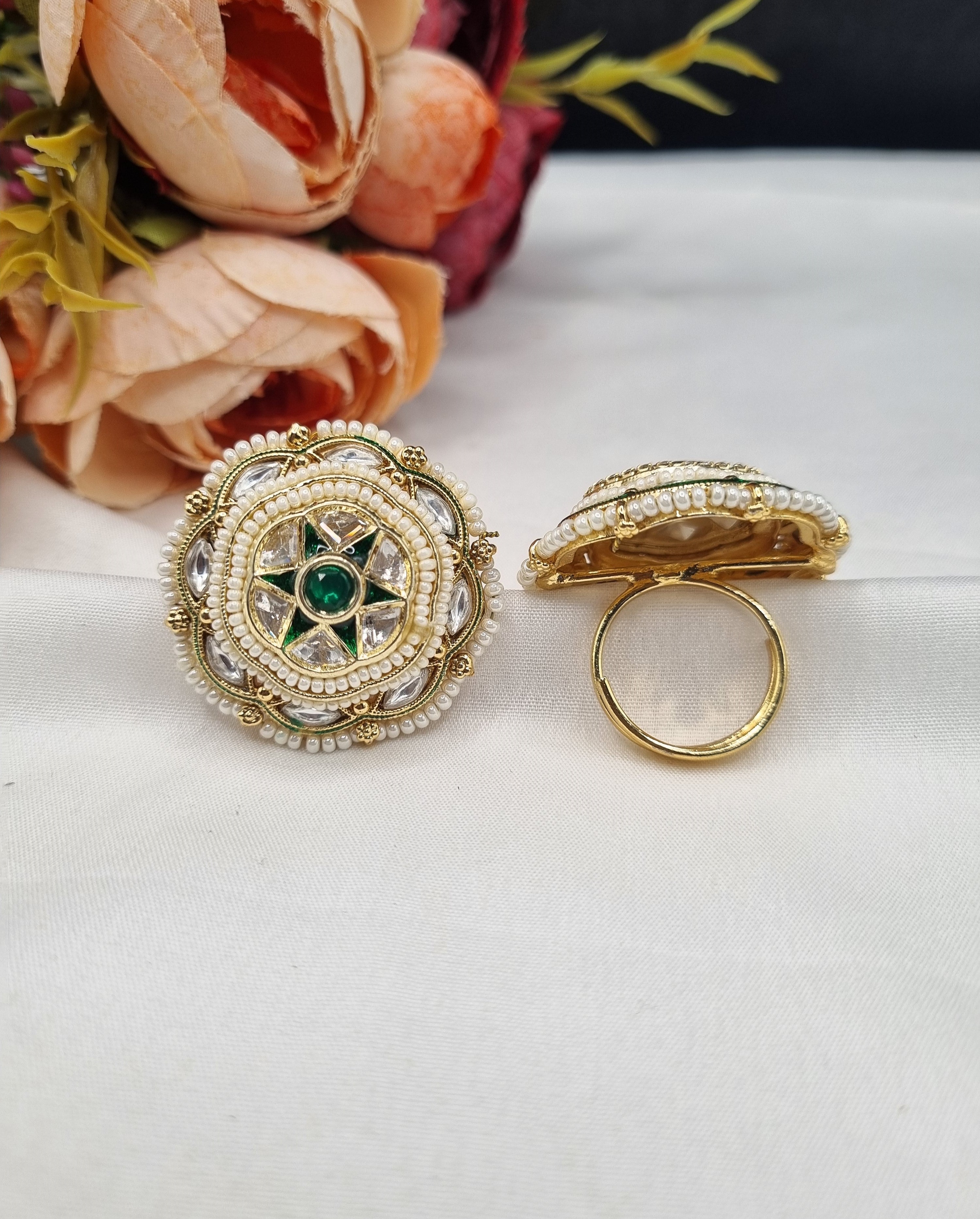 LAFZ Star Motif Enamelwork & Pearl-Bead Statement Ring - PMRG2