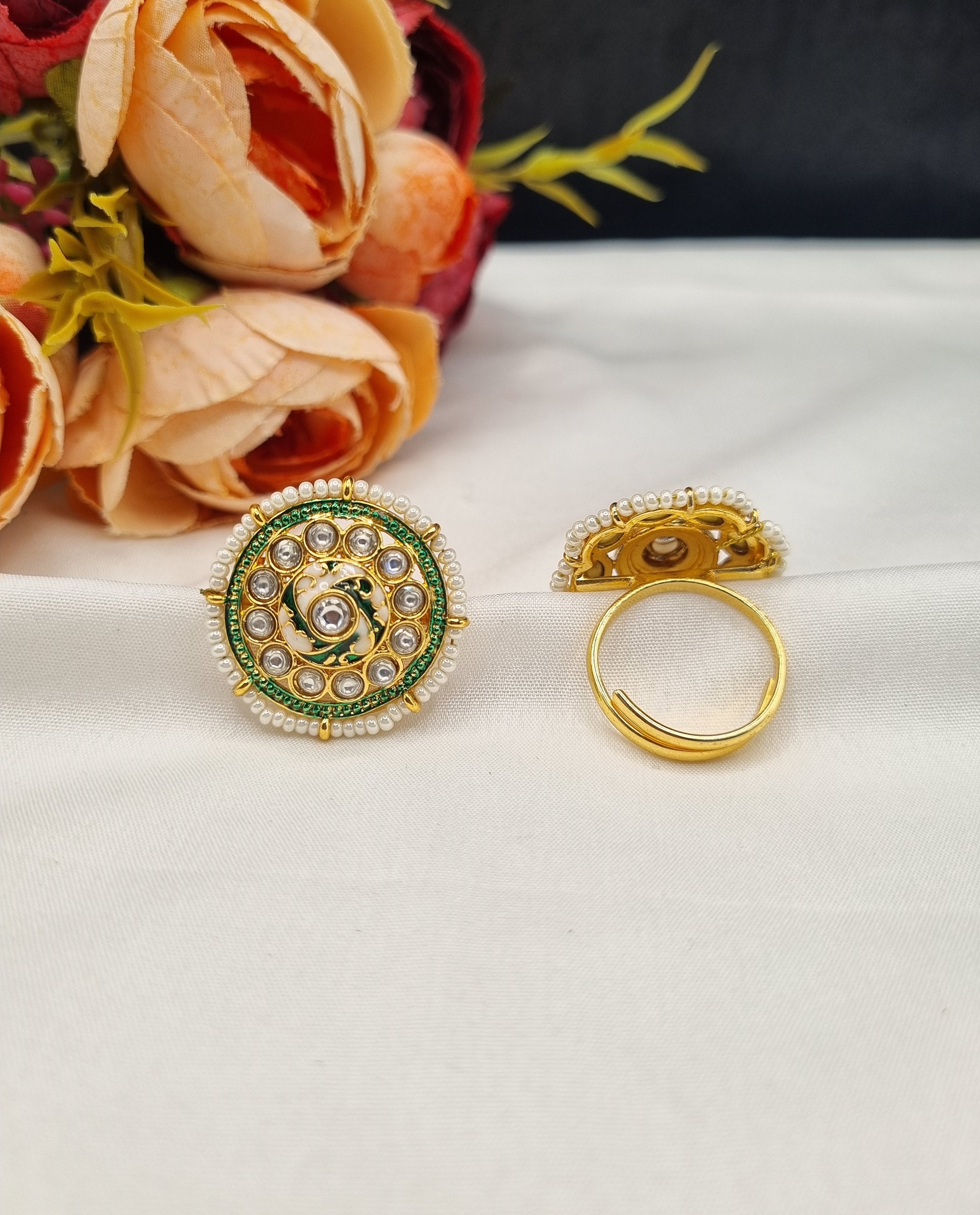 LAFZ Classic Circular Meenakari Ring with Pearl Border - PMRG5