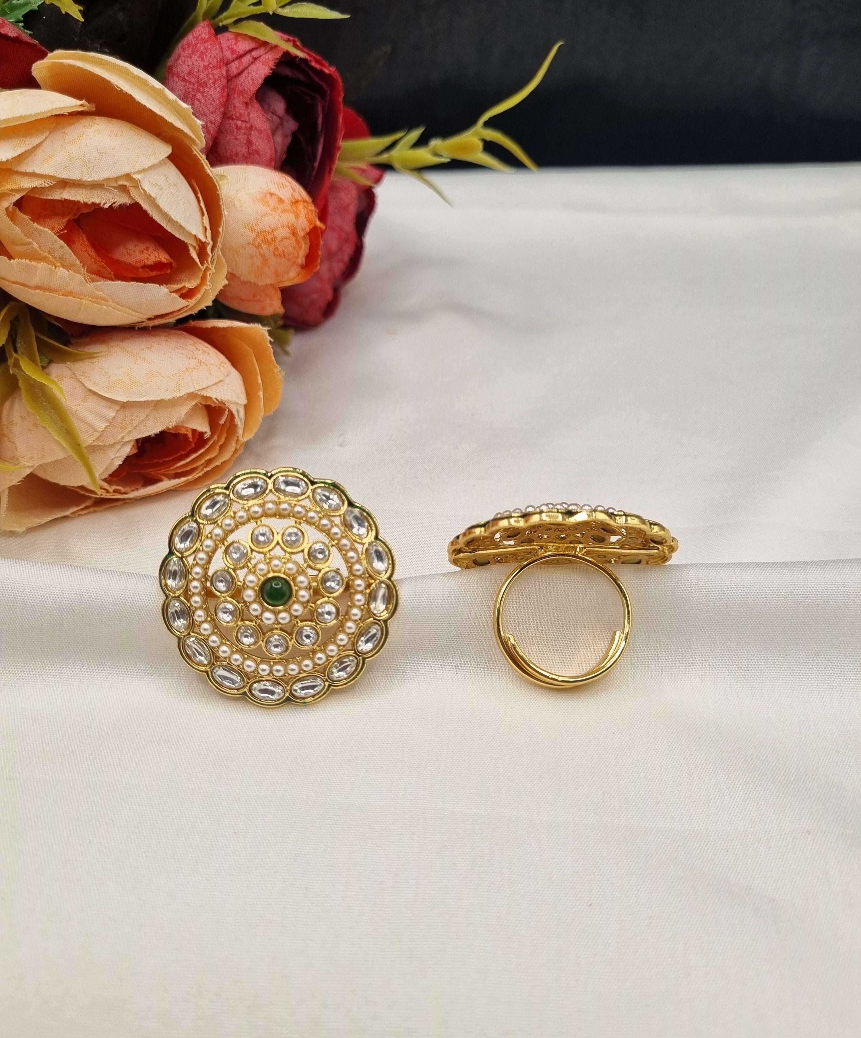 LAFZ Ornate Multi-Tier Concentric Ring with Pearl Detail - PMRG6