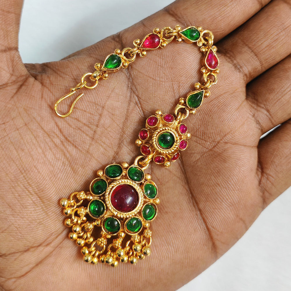 Lalso Lifestyle Elegant Pota Stone And Pearl Maangtikka for Women